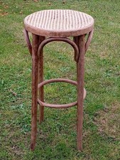 TABOURET DE BAR EN BOIS COURBE ET ASSISE CANNEE STYLE THONET