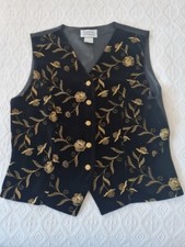 Gilet noir velours brodé or. Femme .Vintage