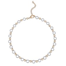 Rose or Blanc Diamant Collier Lien Cercle 14K Deux Tons Femmes Coupe Ronde