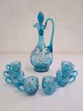 Service À Liqueur En Verre Bleu Peint À La Main