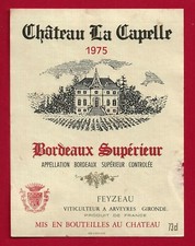 81/58 Etiquette Label BORDEAUX SUPÉRIEUR CHÂTEAU LA CAPELLE 1975 FEYZEAU ARVEYRE