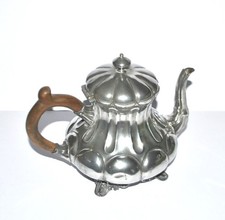 Théière anglaise en étain Sheffield Argenterie godron Orfèvre Shaw Fischer 1900