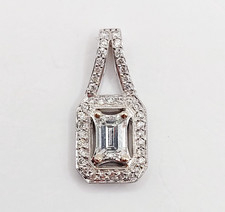Pendentif vintage or blanc 14k diamant taille émeraude (ZEGHANI)
