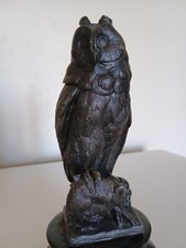 Pot à tabac ? 19cm Statuette Hibou attrapant une souris - Régule socle bois XIXe