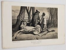 Gravure chasse : UN COUP D'AFFUT, SCENE DE BRACONNAGE.  XIXe siècle.