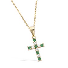 Collier 45cm Croix Emeraude &