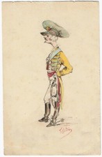 Dessin aquarelle 19e siècle signé PORION caricature militaire vers 1840