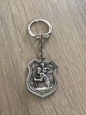 ancienne porte clés métal argenté blason médaille saint Christophe porte chance