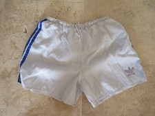 Short ADIDAS vintage nylon années 80 TREFOIL blanc bleu slip intérieur F 48 D8 L