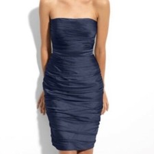 Monique Lhuillier Strapless Dress Navy Ruched