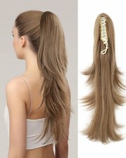 Extension Femme Blond Foncé Queue De Cheval Postiche Synthétique Lisse A Pince
