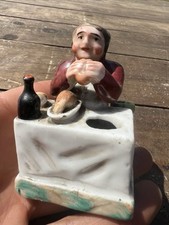 Encrier XIX EMe Porcelaine Peinte Le Gourmand & Cuisine & Humoristique Inkwell