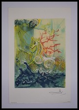Salvador DALI : Neptune, les chevaux de Dali, lithographie signée 1983