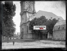 Eglise, Carvin, photo ancienne plaque verre, négatif noir & blanc, 9x12 cm