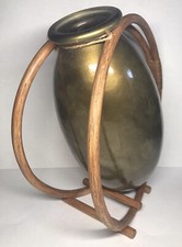 Rare Grand Vase Obus Et Son Socle Vintage En Rotin Origine France 🇫🇷