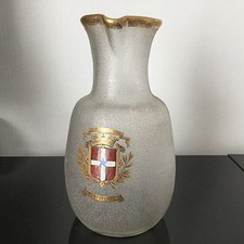 DAUM LEGRAS Pichet Broc Ancien Emaillé Blason Montbéliard Fond Granité Enamel