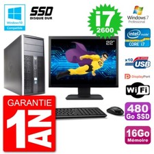 PC HP 6300 MT Ecran 22" Core i7-2600 RAM 16Go SSD 480Go Graveur DVD Wifi W7