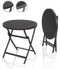 BRUBAKER Table de Salon de Jardin Pliable Ronde Grisé - Métal / Verre - Ø 70 Cm