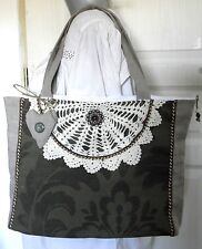 SAC toile zippé "BOHEME", hippie, beige, vert, kaki, crochet, cabas mode NEUF