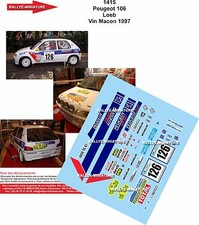 DECALS 1/18 REF 1415 PEUGEOT 106 SEBASTIEN LOEB RALLYE DES VINS MACON 1997 RALLY