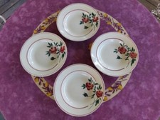 4 Assiettes Creuses anciennes Faience KG Lunéville Déco Floral Rouge Vert 23,5cm