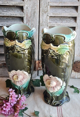 Anciens vases barbotine art - 2,