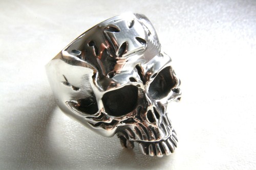 Style biker bague avec - style, crânes