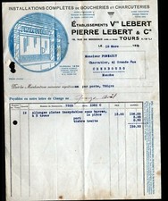 TOURS (37) MATERIEL & FOURNITURES pour BOUCHERIES CHARCUTERIES "Vve LEBERT" 1938