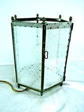 🇫🇷 ANCIENNE LANTERNE DE VESTIBULE LAMPE A POSER HEXAGONALE SUSPENSION BRONZE