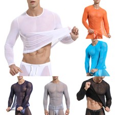Tee Mesh T Dessus De Chemise Hommes À Manches Longues Blouse Clubwear Sexy /