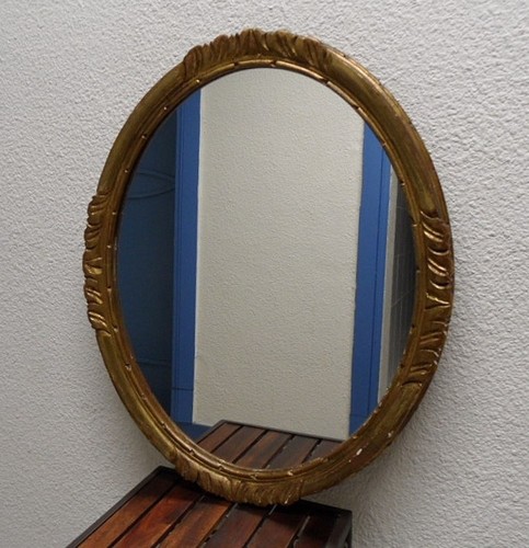Ancien miroir ovale bois - ancien,