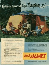 Publicité ancienne vacances tente Dauphine André Jamet 1959 issue de magazine