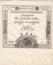 RARE Assignat 15 Sols du 23 Mai 1793 Série 5 Ass.41a TRÈS BEL ÉTAT