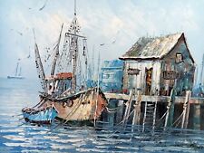 TABLEAU MARINE signé FLORENCE , Peinture au couteau sur toile 45x 34 cm XXem 