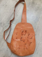 Sac à épaule vintage bandoulière vintage cuir beige papillons LUDIVINE holster