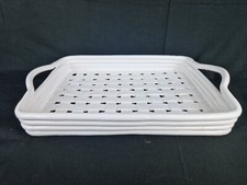 Ancien Plateau Céramique Emaillée Blanche Tressée Faïence vintage Fruits 