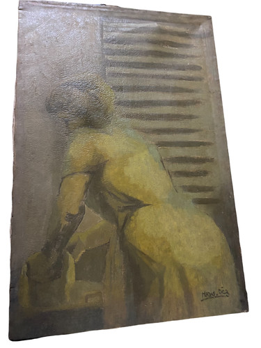 Ancien tableau toile - la, femme