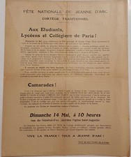Tract Action Française - Fête Jeanne d'Arc - Cortège traditionnel 14 mai 1933