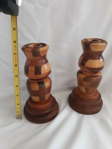 Lathe turned wood candlestick - lathe,