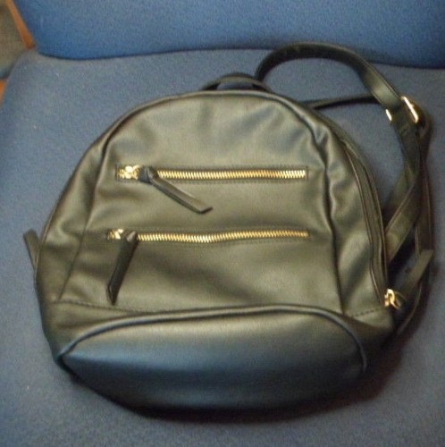 Black faux leather backpack - black,