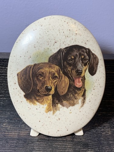 Vtg dachshund dog ceramic oval - vtg,