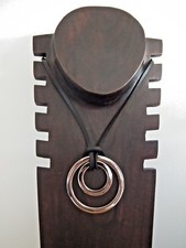 Collier Cuir Noir / Pendentif 2 Cercles Métal argenté - Bijoux UNISEX colliers