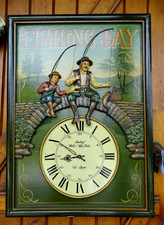 TABLEAU , CADRE COUNTRY CORNER , HORLOGE , LES PECHEURS , JOURS DE PECHE