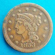 Etats-Unis United States USA braided hear cent 1853 km 67