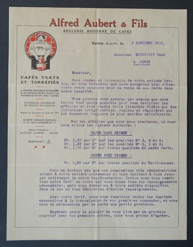 Facture 1930 cafe aubert - cafe,