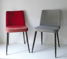 DEUX CHAISES COCKTAIL DESIGN VINTAGE PIEDS COMPAS ANNEES 50 COQUE BOIS +TISSUS