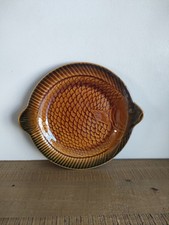 Assiette Poisson Sarreguemines Marron Céramique Ancien Déco Ambre Vintage 