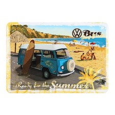 Carte postale métallique VW COMBI BAY WINDOW READY FOR THE SUMMER - 10 x 14 cm