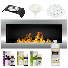 Cheminée Bio Éthanol Argenté 900x400 Brûleur à Feu Eco Design + Accessoires