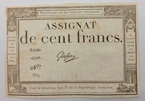 Billet assignat cent francs - assignat,